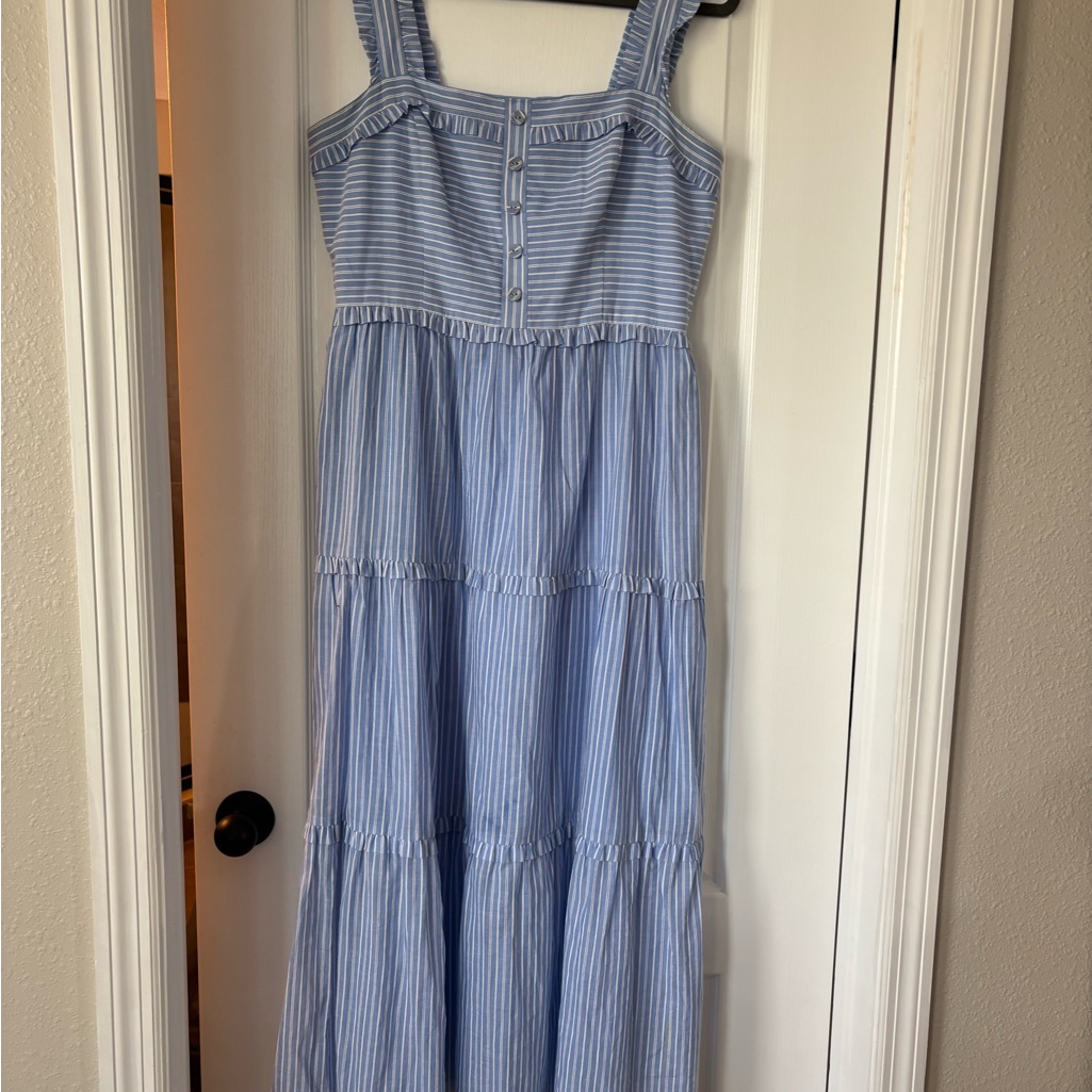 Gal Meets Glam Blue Striped Sleeveless Dress
